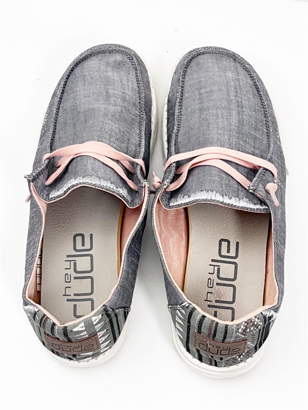 HEY DUDE Wendy Boho Gray Aztec Print Slip On Shoes Size 9 Casual Neutral Comfy - Picture 11 of 11